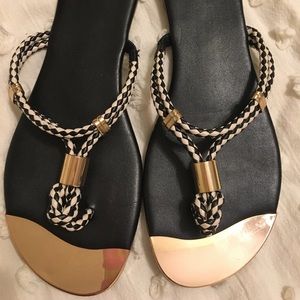 Sandals black and gold rope flip flop
